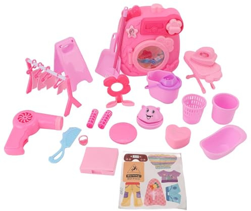 Rosvola Machine à Laver Jouet, Ensemble de Linge pour Enfants, Conception de Simulation Miniature, Compacte et Portable, en Plastique Sûr, 36 Accessoires