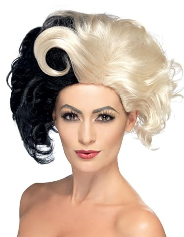 Smiffys Perücke Böse Madame, Schwarz und Blond, Deluxe Halloween