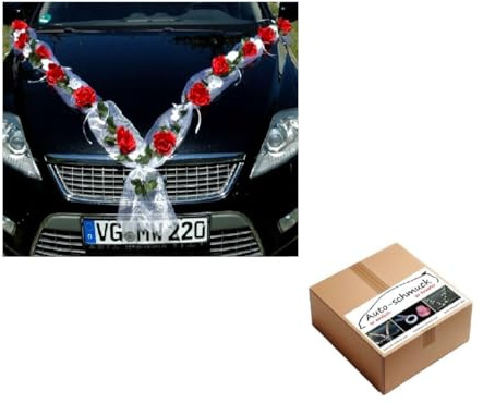 Rosen Girlande Braut Paar Rose Deko Dekoration Autoschmuck Hochzeit Car Auto Wedding ®Auto-schmuck Deko PKW (Rose Orchidee Rot/Weiß)