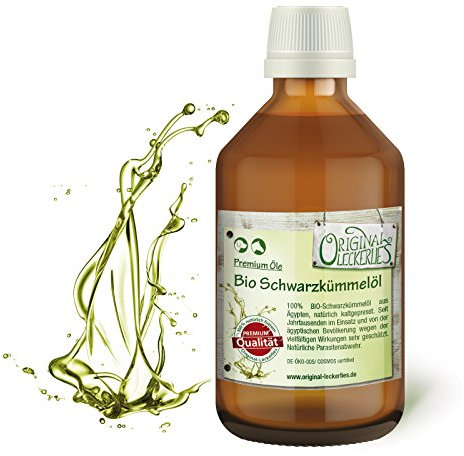 ORIGINAL LECKERLIES® Ägyptisches Schwarzkümmelöl 250 ml in brauner Apotheker-Glasflasche - biologischer Anbau 100% rein & kaltgepresst, Omega 3 und Omega 6, Naturprodukt für Hunde und Pferde