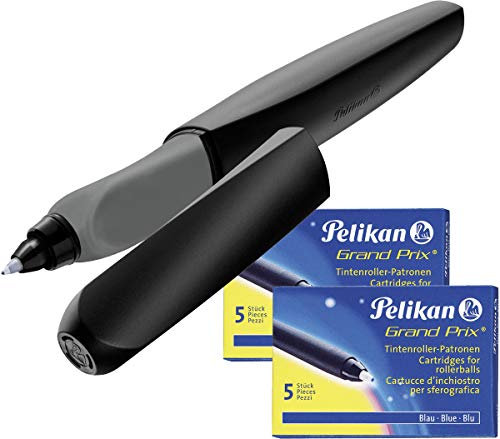 Pelikan Tintenroller Twist, universell für Rechts- und Linkshänder, schwarz + 2x Patronen