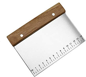 TINMIX Raschietto per Pasta in Acciaio Inossidabile, Raschietto Tagliapasta Raschia da Cucina Multiuso con Manico in Legno e Scala Graduata per Impasti Pane Pizza Dolci Pasticeria (Rettangolare)