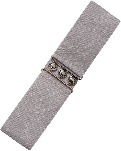 Ro Rox Damen Breiter Elastischer Taillengürtel im Retro Vintage Stil – Stretchgürtel für Kleider, 50er Jahre – Silberne oder Goldene Schnalle