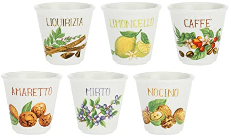 La Porcellana Bianca - Bicchierini Mix in Gift Box Set da 6 pz - Arredo Casa, Cucina - Linea Liquorelli - Idea Regalo - Porcellana - 75 CC; Ø 5,7; h5,5 cm