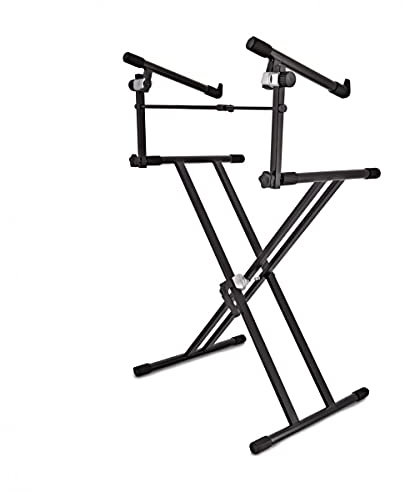 gear4music Keyboard Stand 2 Tier X-Frame Height Adjustable Double Braced