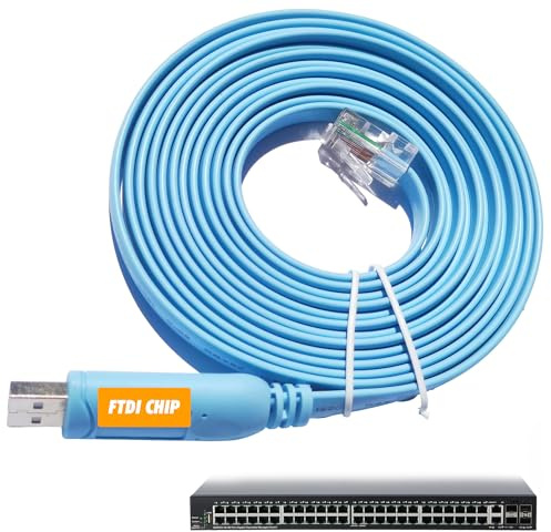 JSM FITNESS Cisco Console Cable 3M – USB auf RJ45 Kabel mit FTDI Chip – Professionelles Konsolenkabel für Cisco Router & Switches, Stabiles Lan zu USB Kabel für Netzwerkkonfiguration Windows/Mac/Linux
