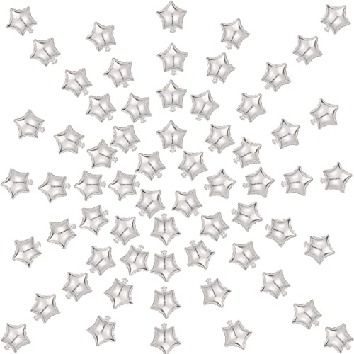 100 Pcs 5'' Silver star shaped Balloons Foil Balloon Mylar Balloons for Birthday Party Wedding Baby Shower, Gender Reveal, birthday or Engagement Party Decoration
