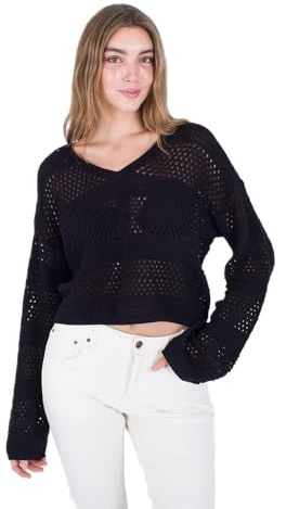 Hurley Suéter de Ganchillo Easy Times Botones, Negro, XS para Mujer