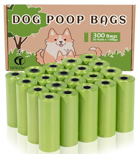 AiTodos® 300 st Hundbajspåsar, Grön, Lämplig för Utomhusbruk, Hundbajspåsar - 32 x 22,5 cm, Polyetenmaterial, Bärbara - Hundbajspåsar (20 Rullar, 15 per Rulle)