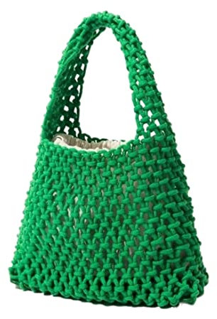 Stroh Sommer Strandtasche Baumwollseil Gewebte Handtaschen Damentaschen Mit Kleiner Innentasche Lässige Handgewebte Telefon-Geldbörsen-Umhängetasche Böhmische Geflochten Tasche ( Blue : Grün , Size :