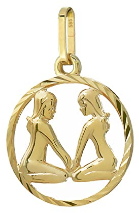 NKlaus Zwillinge Sternzeichen 585 Gelb Gold 14 Karat 15mm Kettenanhänger Horoskop Zodiak 13320