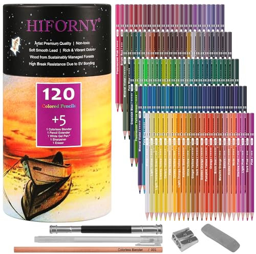 HIFORNY 125 Pack Colored Pencils Set for Adult Coloring,120 Colors Coloring Pencils with Extras,Artists Soft Core,Vibrant Color,Drawing Pencils Art Craft Supplies for Adults Beginners
