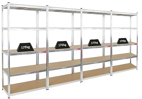 PROREGAL Mega Deal 4X étagère Robuste Giant Ragnar | HxLxP 200x100x50cm | Charge du Compartiment 175kg | Galvanisé | Étagère de Garage, étagère de Cave