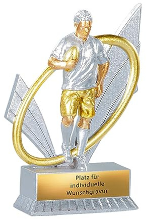XS Rugby Pokal 12 cm - Spieler Trophäe - Football Award mit Wunschgravur | Silber/Gold Resin Figur für Turniere und Vereinsfeiern - Bosseln geeignet - Inklusive Personalisierung auf dem Sockel