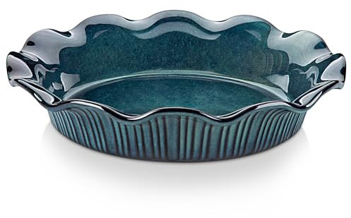 vancasso Stern - Teglia per torte in ceramica da forno, 22,9 cm con bordo increspato, teglia profonda per torta di mele e quiche, grandi teglie da forno, regalo del Ringraziamento, verde