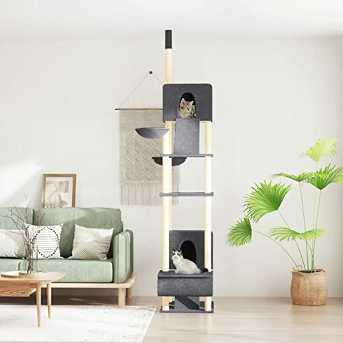 Árbol rascador para Gatos Suelo a Techo, CIADAZ Rascador Gato, Arbol Rascador para Gatos, Gatos Accesorios, Torre Gatos, Arranhador para Gatos, Casa para Gatos, Gris Oscuro 277-303 cm
