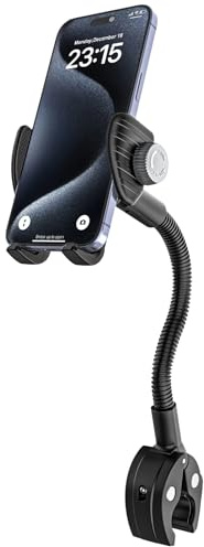 Kolasels Support de Téléphone à Col de Cygne pour Fauteuil Roulant, Vélo, Poussette, Tapis de Course, Scooter, Pince de Guidon de Vélo, Compatible vec iPhone 16 15 14 Pro Max, 4-7 Smartphones