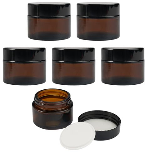6 Pezzi 50ml Contenitori Per Creme & Unguenti, Porta Creme da Viaggio, Resistente Ai Raggi UV Vuoti Barattolini Vasetti Vetro Piccoli con Tappo, Rotondi Contenitore Crema Vuoti per Cosmetici
