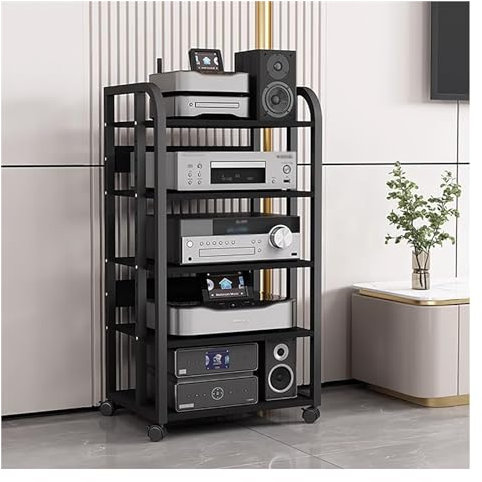 audio rack hifi regal Bodenständer Für Stereoanlagen Und Ständer Auf Rädern - 79/100 Cm Hoch, Heim-Stereo-Rack-Komponenten-System Audio-Video-Gerätehalter Mit Höhenverstellbarem Holzregal, Metallrahme