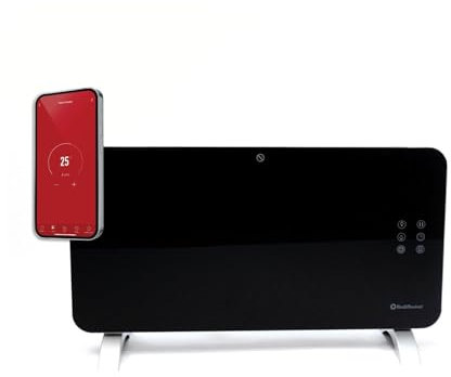 Rediffusion Panel Heater 1500W, Smart Glass, Works with Alexa & Google Assistant, Smart App Control, Wall Mount or Free Standing, Fast Heating, Overheat Protection, Black - RED1500GB