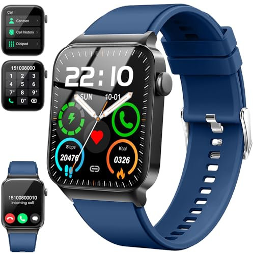 Smartwatch Herren Damen mit Telefonfunktion/Message Reminder, 1,85 Smart Watch, 112+ Sportmodi IP68 Wasserdicht Fitnessuhr Herren, Sportuhr mit Puls-Schlaf-Monitor Schrittzähler, Blau
