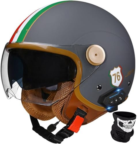 Kcolic Casco Moto Bluetooth Casco Jet con Visiera Omologato ECE 3/4 Mezzo Casco Moto Aperto con Microfono Speaker per Donna E Uomo per Scooter Racing Crash Casco O