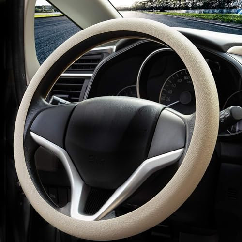 Spurtar Coprivolante Auto in Silicone- Accessori Auto Interno per Comfort e Protezione - Copertura Auto Universale per Volanti - Accessori Macchina Essenziali Adatto per Volanti da 38-42 cm, beige