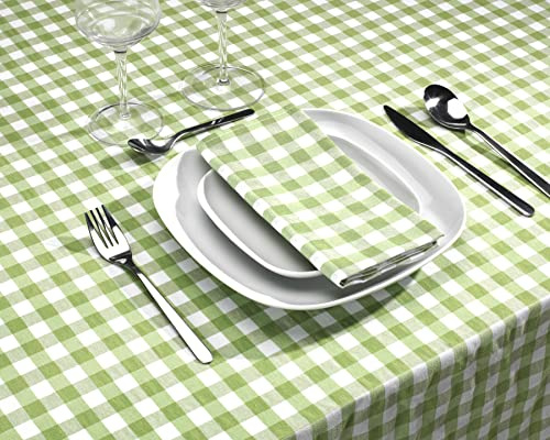 LAN&LAN – Tovaglia Rettangolare a quadretti in tessuto per uso interno ed esterno, Tovaglie elegante (Pistacchio, 140 x 300)