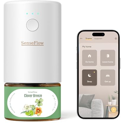 SenseFlow Aroma Diffuser für Ätherische Öle Smart Wi-Fi SF101S, Wasserloser Ultraschall Duftstecker Raumduft, 100 % pflanzlich Lufterfrischer, 120-Tage Aroma für Zuhause bis zu 100 m² - Kleeblattbrise