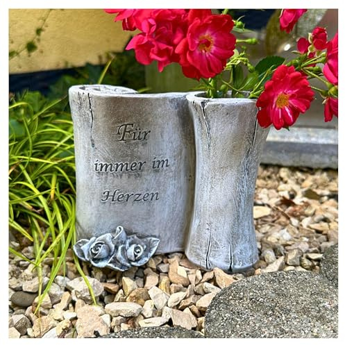 Grabvase Vase für Grab - Für Immer im Herzen - Gedenkstein Grabschmuck Grabdeko