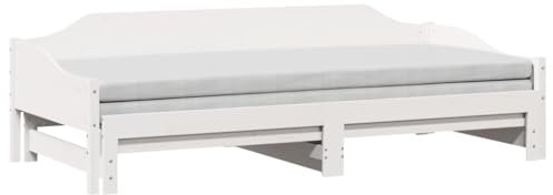 vidaXL Tagesbett, Gästebett Ausziehbar ohne Matratze, Schlafsofa Bettsofa für Wohnzimmer Schlafzimmer, Ausziehbett Bettgestell Sofabett, Weiß 80x200cm Massivholz
