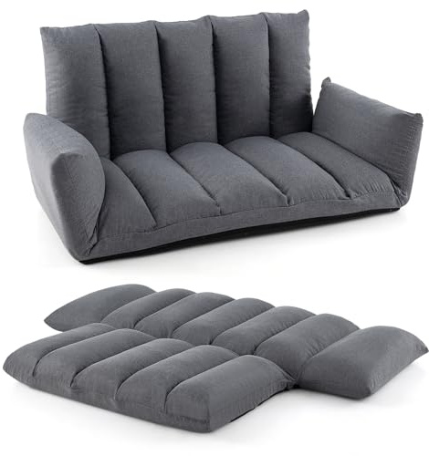 COSTWAY Bodensofa mit 5-Fach Verstellbarer Rückenlehne & Armlehnen, Bondenstuhl klappbar, Bodensessel mit gepolstertem Sitz, Relaxsessel für Wohnzimmer, Grau
