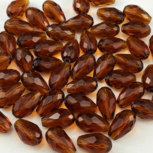 YUEXIGO 200pcs 3x5mm Teardrop Crystal Glass Beads for Jewelry Making, Faceted Vertical Hole Teardrop Glass Spacer Beads for Wind Chimes Bracelet Earring Necklace DIY Craft(Dark Amber)