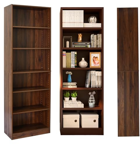 Absolute Deal Limited 6 Tier Tall Wooden Book Shelf with Adjustable Shelves – Narrow Freestanding Storage Unit for Living Room, Bedroom, Home Office, Compact Display Unit (60 x 29 x 180 cm)