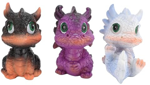 TOPINCN 3 UNIDS Lindos Adornos de Dragón de Dibujos Animados, Figura de Dragón Bebé Resinas Figuras de Dragón Adorable Decoración de Dragón Bebé Figura Modelo de Dragón Bebé de Dibujos