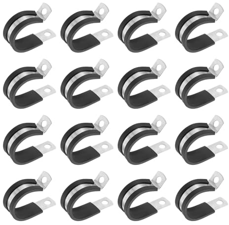 PATIKIL 1 Inch Cable Clamp, 16 Pack 304 Stainless Steel Rubber Cushioned Insulated Pipe Metal Clamp for Tube Pipe Hose Cable Wire Cord Installation