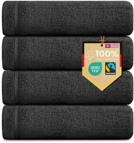 B!HOME 4er Set Premium Gästehandtücher [100% Baumwolle] 30x50 cm, schwarz/Handtücher Weich, Saugstark & Pflegeleicht/Waschlappen Perfekt für Bad, Gäste & Reisen