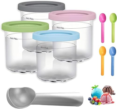 Teeloray Set om 4 Creami behållare för Ninja Creami NC301 NC300 NC299AMZ serien, BPA-fri, 40 ml isbehållare mugg diskmaskinssäker glassmaskin Creami tillbehör läckagesäkra blandade färger