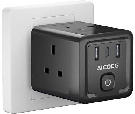 AICODE Multi Plug Adapter,4 Way Extension Sockets,3 USB Wall Charger,Black