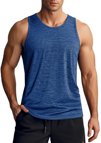TACVASEN Camiseta Sin Mangas para Hombres, Camisa Deportiva para Fitness, de Secado Rápido, Camisa Funcional, Azul Medio, M