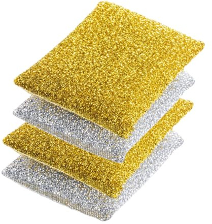 FOYTOKI Multi-Function Cleaning Sponges Set 4pcs Glitter Kitchen Scrub Sponge for Dishes and Bathroom, Reusable Compact Wok Scrubber Suitable for Household Daily Use