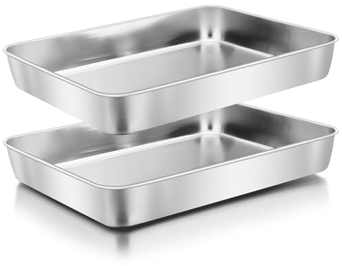 Herogo Rectangle Cake Pan Set of 2, 12⅓ x 9¾ x 2 Inch Stainless Steel Baking Pan for Oven, Lasagna Brownies Casseroles Cakes Bakeware, Dishwasher Safe