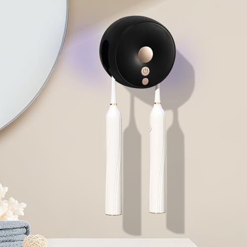 mumisuto Tragbar UV Sanitizer Zahnbürstenhalter Wand Ohne Bohren mit Trocknungs & Timerfunktion, 400mAh Wiederaufladbare Toothbrush Holder, 2 Schlitze Badezimmer Zubehör für 2 Personen (Schwarz)