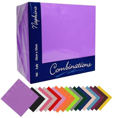IZMAH 100 x Disposable Paper Napkins 33cm x 33cm 2Ply Lavander Combination Recyclable Serviettes Tissue for Catering Supply Tableware Weddings Parties