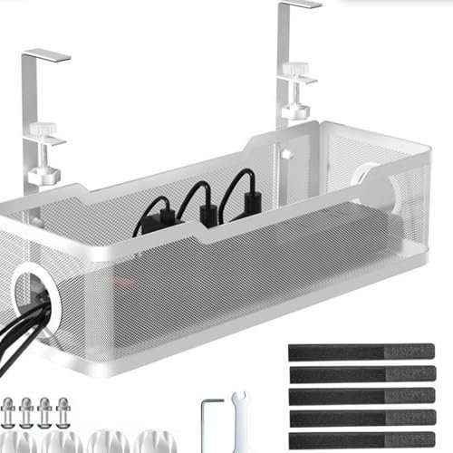 ZOENHOU Lot de 2 gestionnaires de câbles sous évier - Pas de perçage nécessaire - Gouttière de câbles en acier au carbone avec clips - Organisation des câbles pour bureau, maison et lieu de travail