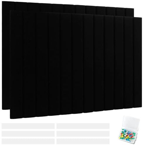 WOPPLXY Lot de 2 Tableau Liege, 40 x 60 cm Panneau Liege 0,9 cm d'Épaisseur avec 6 Bandes Auto-Agrippantes et 60 Clous en I, Tableau en Lieges Mural pour Murs à l'École, à la Maison, au Bureau (Noir)