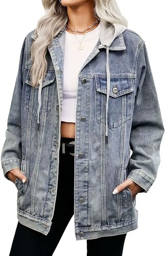 Jean Jacket Dam Jeansjacka med Huva Oversized Distressed Jean Jackets Luvtröja 2025 Trendiga toppar