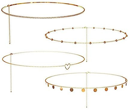 Herzgürtel, Ringkette, 4-lagige Herz-Pailletten-Hüftkette mit Zirkonia-Perlen aus Legierung (Gold)