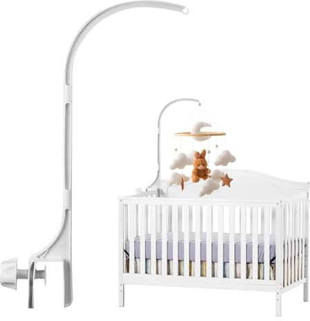 Mobile Halterung Weiß, Mobile Halter Bett Verstellbare Mobile Wickeltisch für Babybett Halterung Gestell Stange für Aufhängung Windspiele Bettglocke Zubehör