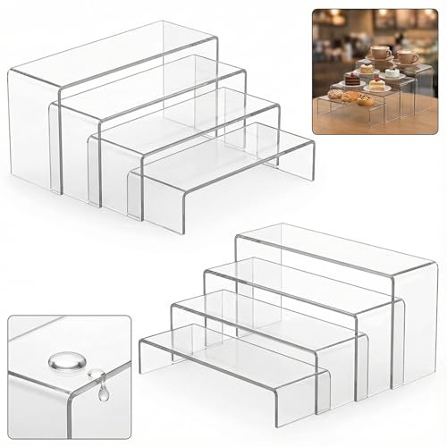 YOZAIUUI 8Pcs Acrylic Display Stand - 4-Tier Transparent Riser Shelf